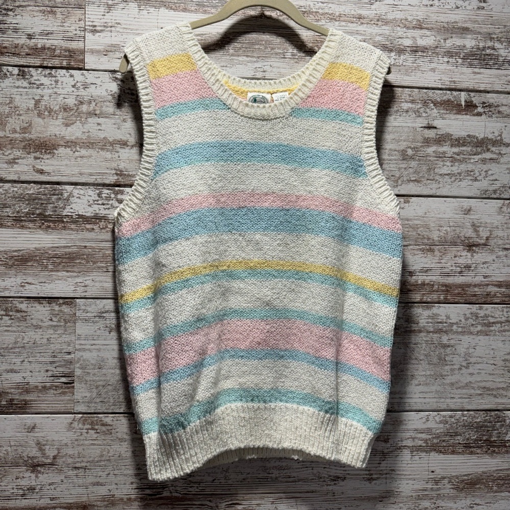 Striped Sleeveless Sweater - Cream, Pink, Blue, Yellow